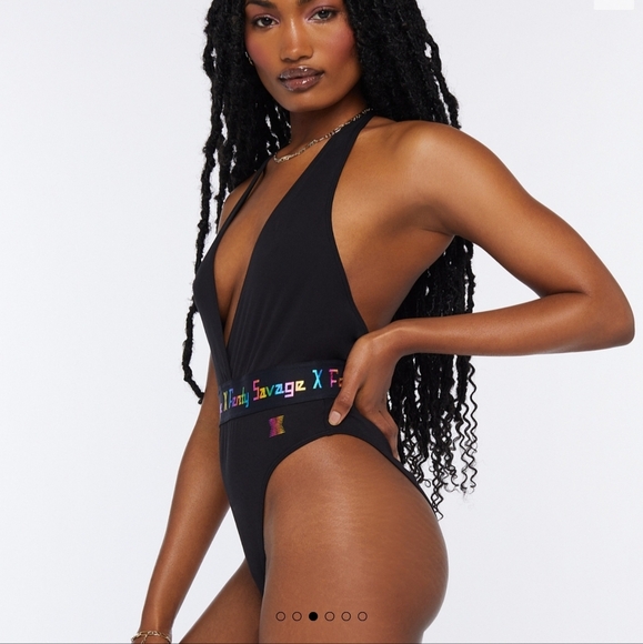 Savage x Fenty Missy Forever Rainbow Logo Halter Bodysuit Black Size Medium - Picture 2 of 7